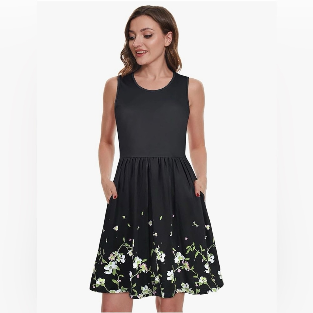 NWOT Floral Black Sleeveless Dress